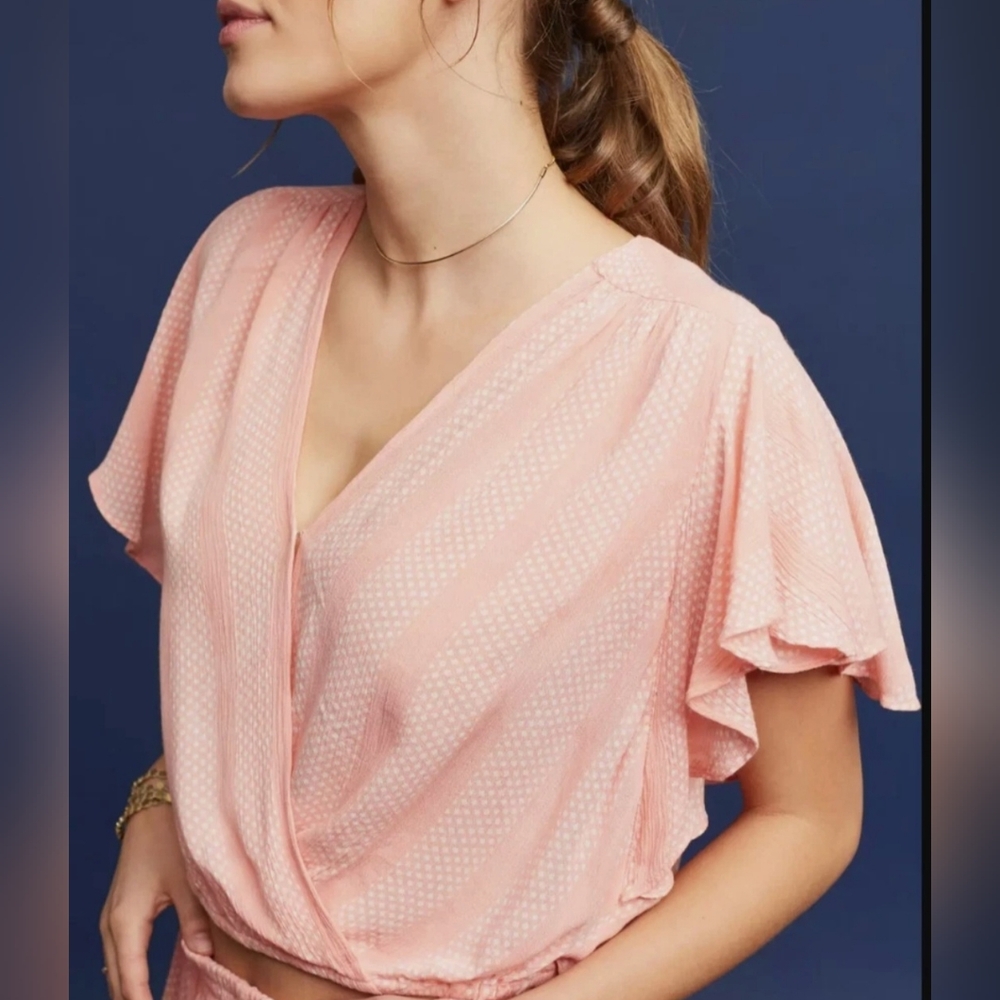 Maeve 100% Viscose Boho Peach Blouse Cottage Feminine Bridal Teacher Modest 🇺🇦